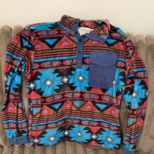 Kids Aztec Print Fleece Pullover Shirt - Blue Multi